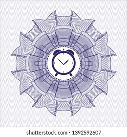 Blue abstract rosette with alarm clock icon inside