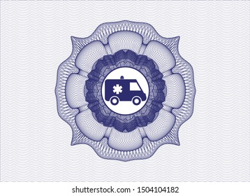 Blue abstract rosette with ambulance icon inside