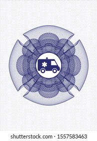Blue abstract rosette with ambulance icon inside
