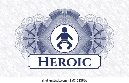 Blue abstract rosette with baby icon and Heroic text inside