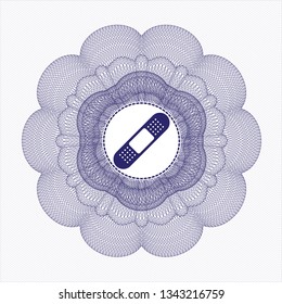 Blue abstract rosette with bandage plaster icon inside