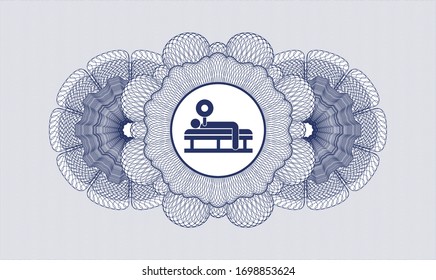 Blue abstract rosette with bench press icon inside
