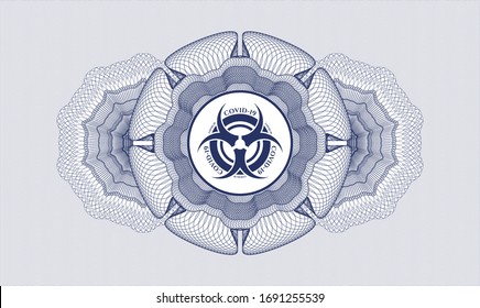 Blue abstract rosette with biohazard covid-19 icon inside