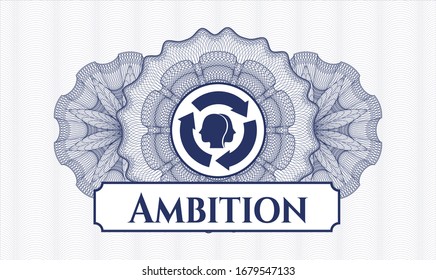 Blue abstract rosette with brain storm icon and Ambition text inside