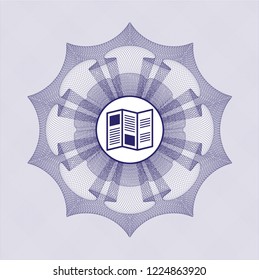 Blue abstract rosette with brochure icon inside