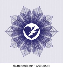 Blue abstract rosette with broken heart icon inside