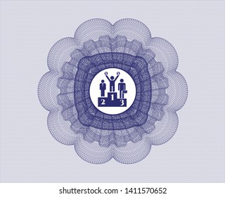 Blue abstract rosette with business competition, podium icon inside