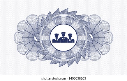 Blue abstract rosette with business teamwork icon inside