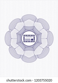 Blue abstract rosette with certificate icon inside