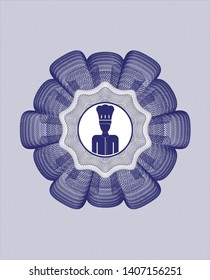 Blue abstract rosette with chef icon inside