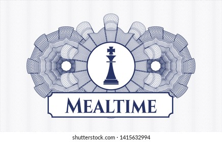 Blue abstract rosette with chess king icon and Mealtime text inside