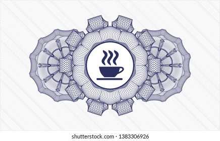 Blue abstract rosette with coffee cup icon inside