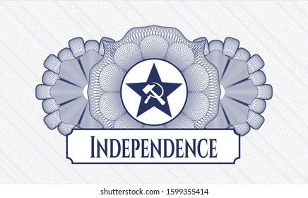 Blue abstract rosette with communism icon and Independence text inside