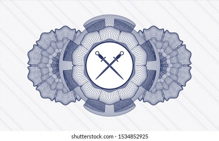Blue abstract rosette with crossed swords icon inside