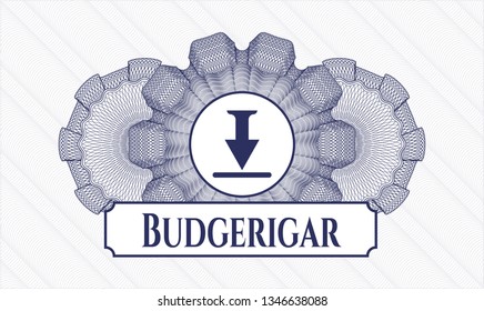 Blue abstract rosette with download icon and Budgerigar text inside
