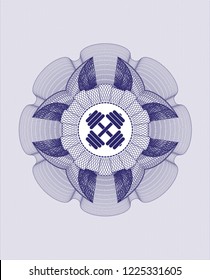 Blue abstract rosette with dumbbell icon inside