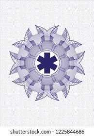 Blue abstract rosette with emergency cross icon inside
