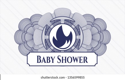Blue abstract rosette with fire icon and Baby Shower text inside