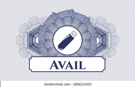 Blue abstract rosette with flash drive icon and Avail text inside