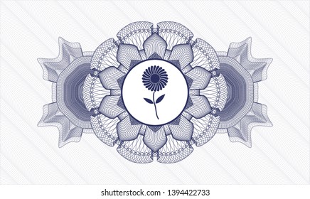 Blue abstract rosette with flower icon inside