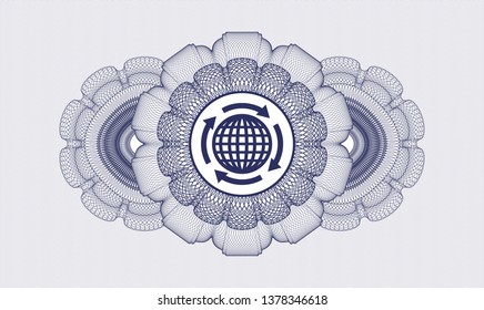 Blue abstract rosette with globalization icon inside