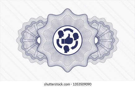 Blue abstract rosette with good customer feedback icon inside