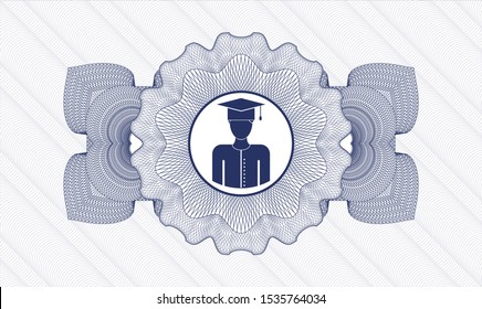 Blue abstract rosette with graduated icon inside