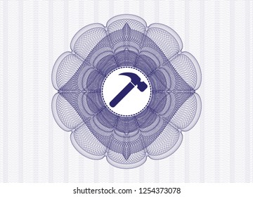 Blue abstract rosette with hammer icon inside