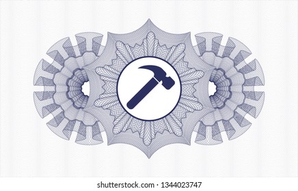 Blue abstract rosette with hammer icon inside