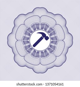 Blue abstract rosette with hammer icon inside