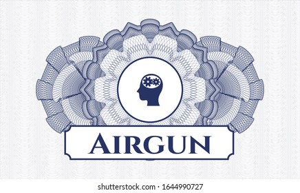 Blue abstract rosette with head with gears inside icon and Airgun text inside