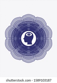 Blue abstract rosette with head with jigsaw puzzle piece icon inside
