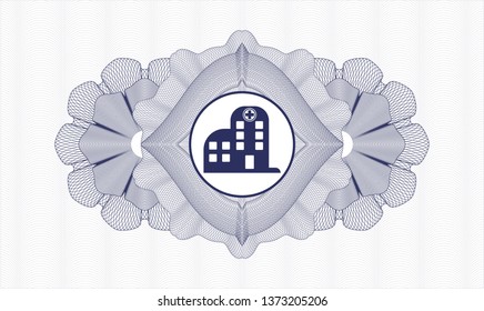 Blue abstract rosette with hospital icon inside