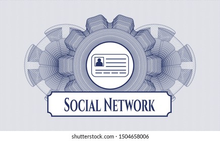 Blue abstract rosette with identification card icon and Social Network text inside
