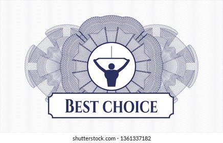 Blue abstract rosette with lat pull down, exercise icon and Best Choice text inside