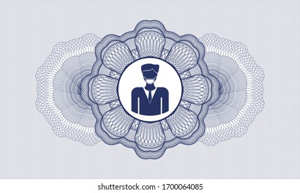 Rosette azul abstracto con un hombre con un icono de máscara de cara dentro