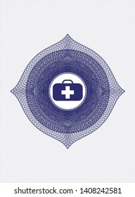 Blue abstract rosette with medical briefcase icon inside