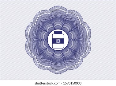 Blue abstract rosette with medicine bottle icon inside