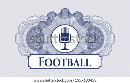 Blue abstract rosette with microphone icon and Football text inside