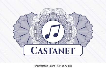 Blue abstract rosette with musical note icon and Castanet text inside