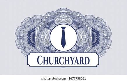 Blue abstract rosette with necktie icon and Churchyard text inside