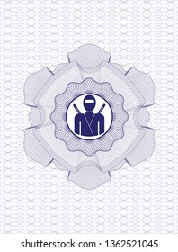 Blue abstract rosette with ninja icon inside