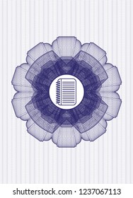 Blue abstract rosette with note book icon inside