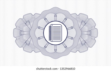 Blue abstract rosette with note book icon inside