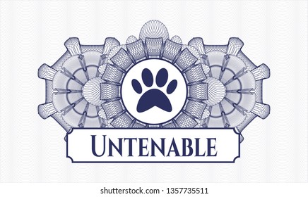 Blue abstract rosette with paw icon and Untenable text inside