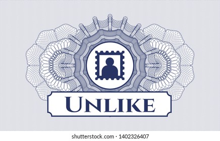 Blue abstract rosette with picture icon and Unlike text inside