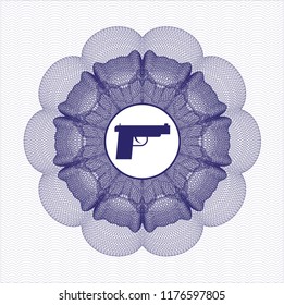 Blue abstract rosette with pistol icon inside