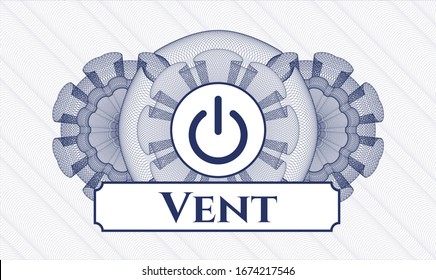 Rosette abstracto azul con icono de alimentación y texto de ventilación dentro