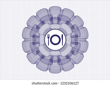 Blue abstract rosette with restaurant icon inside
