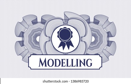 Blue abstract rosette with ribbon icon and Modelling text inside
